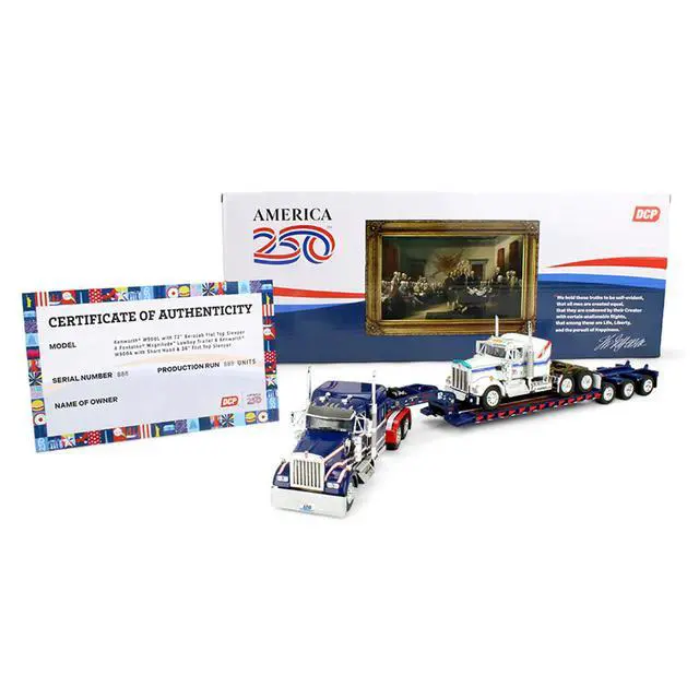Alt view image 5 of 6 - Kenworth W900L w/72" Aerocab Sleeper Blue w/White & Trailer w/W900A Load White w/Blue & Red 1/64 Diecast Model by DCP/First Gear