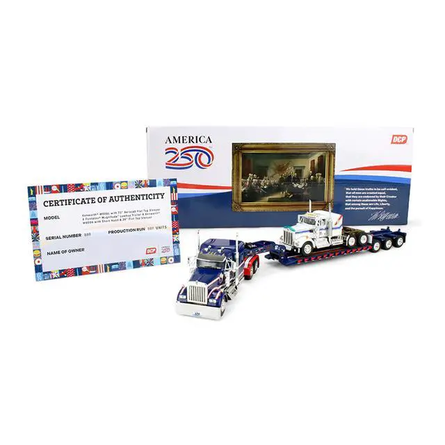 Alt view image 3 of 6 - Peterbilt 379 with 70" Mid-Roof Sleeper and Wilson Silverstar Livestock Trailer White 1/64 Diecast Model by DCP/First Gear