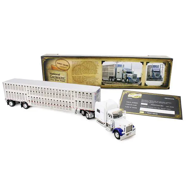 Alt view image 5 of 6 - Peterbilt 379 with 70" Mid-Roof Sleeper and Wilson Silverstar Livestock Trailer White 1/64 Diecast Model by DCP/First Gear