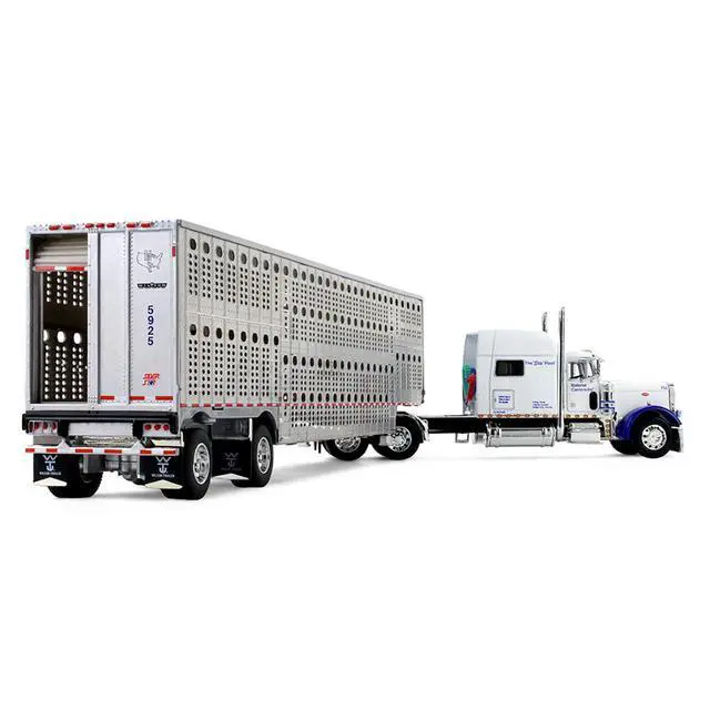Alt view image 4 of 6 - Peterbilt 379 with 70" Mid-Roof Sleeper and Wilson Silverstar Livestock Trailer White 1/64 Diecast Model by DCP/First Gear