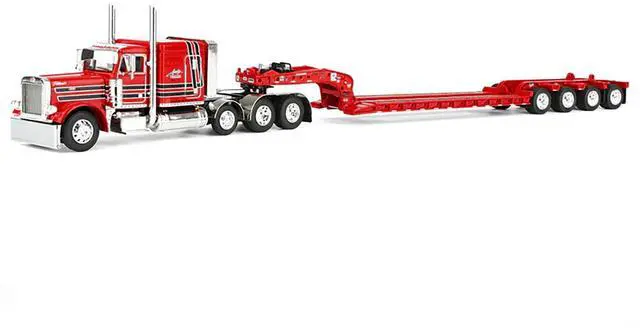 Main image of Peterbilt 379 with 63" Flat Top Sleeper & Fontaine Magnitude Trailer w/Fliptail Red w/Black 1/64 Diecast Model by DCP/First Gear