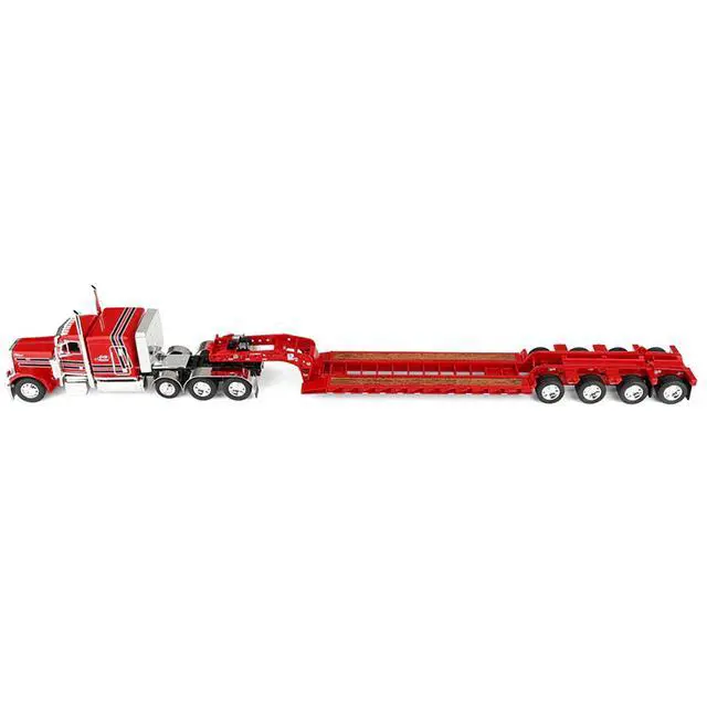 Alt view image 3 of 5 - Peterbilt 379 with 63" Flat Top Sleeper & Fontaine Magnitude Trailer w/Fliptail Red w/Black 1/64 Diecast Model by DCP/First Gear