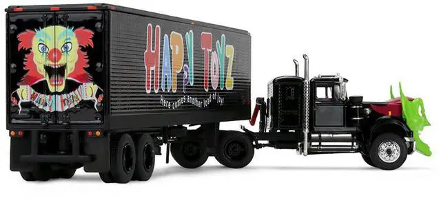Alt view image 2 of 6 - White Western Star 4800 with Green Goblin Head and 40' Vintage Trailer Black with Graphics 1/64 Diecast Model by DCP/First Gear