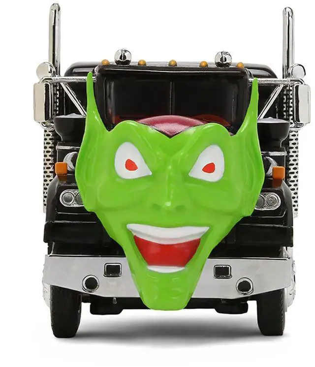 Alt view image 3 of 6 - White Western Star 4800 with Green Goblin Head and 40' Vintage Trailer Black with Graphics 1/64 Diecast Model by DCP/First Gear