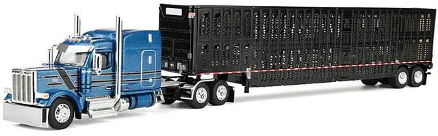 Main image of Peterbilt 589 with 72" Mid-Roof Sleeper and Wilson Trailer Bright Blue w/Black and Trailer 1/64 Diecast Model by DCP/First Gear