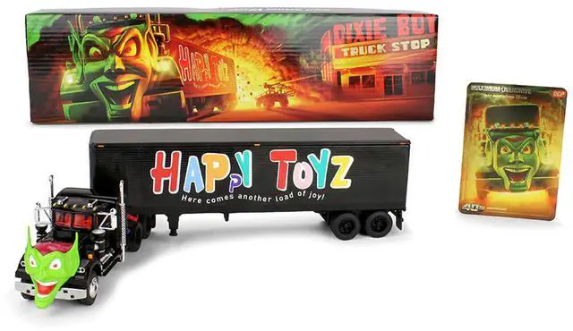 Alt view image 4 of 6 - White Western Star 4800 with Green Goblin Head and 40' Vintage Trailer Black with Graphics 1/64 Diecast Model by DCP/First Gear
