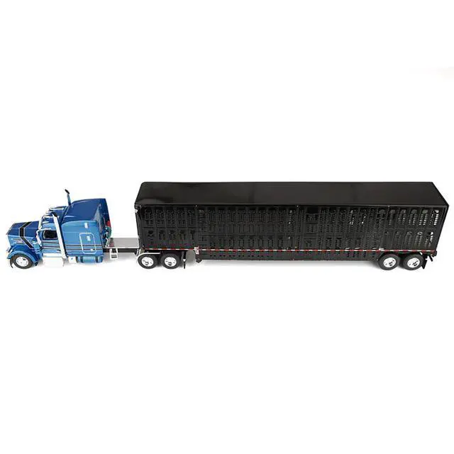 Alt view image 2 of 5 - Peterbilt 589 with 72" Mid-Roof Sleeper and Wilson Trailer Bright Blue w/Black and Trailer 1/64 Diecast Model by DCP/First Gear