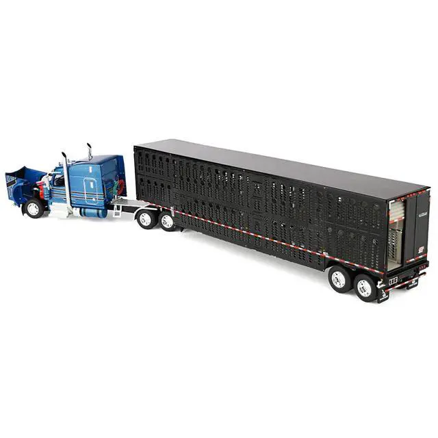 Alt view image 3 of 5 - Peterbilt 589 with 72" Mid-Roof Sleeper and Wilson Trailer Bright Blue w/Black and Trailer 1/64 Diecast Model by DCP/First Gear