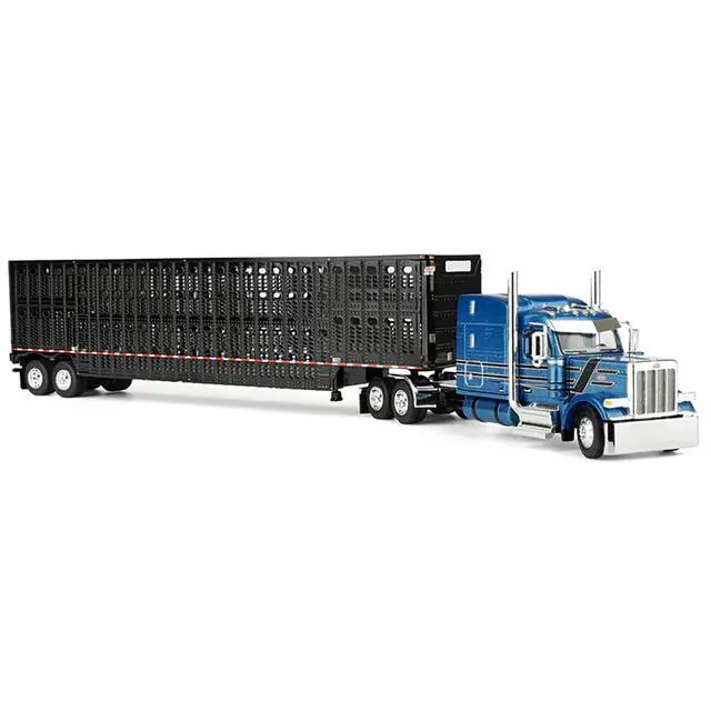 Alt view image 4 of 5 - Peterbilt 589 with 72" Mid-Roof Sleeper and Wilson Trailer Bright Blue w/Black and Trailer 1/64 Diecast Model by DCP/First Gear