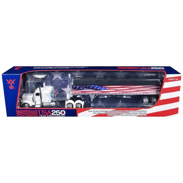 Alt view image 3 of 3 - Peterbilt 389 with 48" Flat Top Sleeper and 43' Wilson Pacesetter High Side Grain Trailer 1/64 Diecast Model by DCP/First Gear