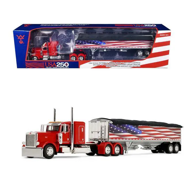 Main image of Peterbilt 389 with 48" Flat Top Sleeper and 43' Wilson Pacesetter High Side Grain Trailer 1/64 Diecast Model by DCP/First Gear