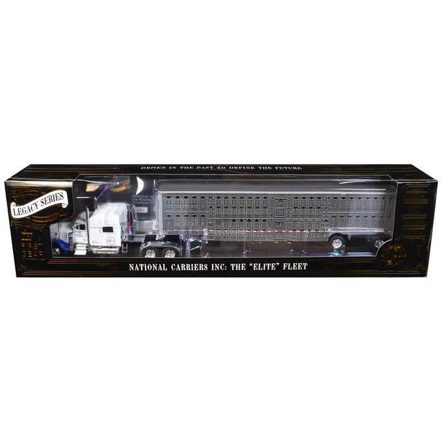 Alt view image 6 of 6 - Peterbilt 379 with 70" Mid-Roof Sleeper and Wilson Silverstar Livestock Trailer White 1/64 Diecast Model by DCP/First Gear