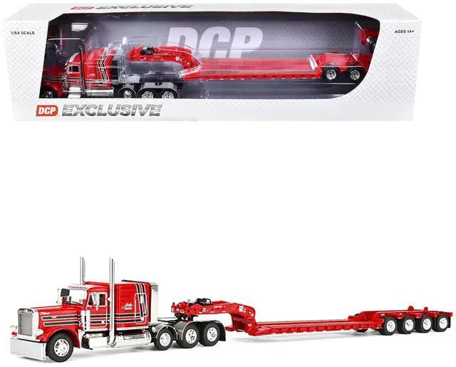 Main image of Peterbilt 379 with 63" Flat Top Sleeper & Fontaine Magnitude Trailer w/Fliptail Red w/Black 1/64 Diecast Model by DCP/First Gear