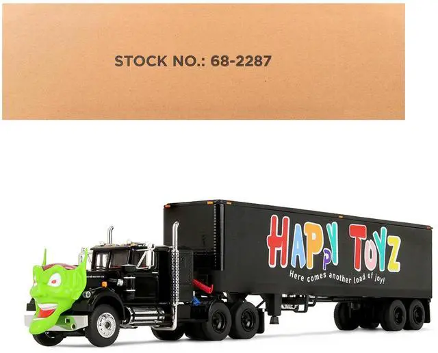 Main image of White Western Star 4800 with Green Goblin Head and 40' Vintage Trailer Black with Graphics 1/64 Diecast Model by DCP/First Gear