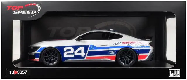 Alt view image 6 of 7 - Ford Mustang Dark Horse #24 "Ford Performance Racing School" White with Graphics 1/18 Model Car by Top Speed