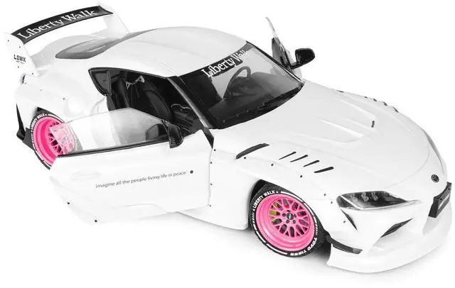 Alt view image 2 of 7 - 2025 Toyota GR Supra "Liberty Walk" Body Kit White Metallic with Pink Wheels 1/18 Diecast Model Car by Solido