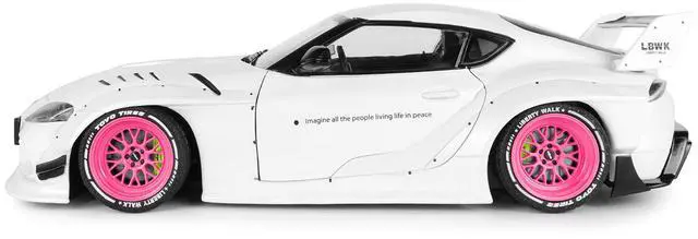 Alt view image 3 of 7 - 2025 Toyota GR Supra "Liberty Walk" Body Kit White Metallic with Pink Wheels 1/18 Diecast Model Car by Solido
