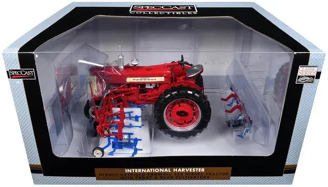 Main image of Farmall 450 Narrow Front Diesel Tractor with Front and Rear Cultivators Red "Classic Series" 1/16 Diecast Model by SpecCast