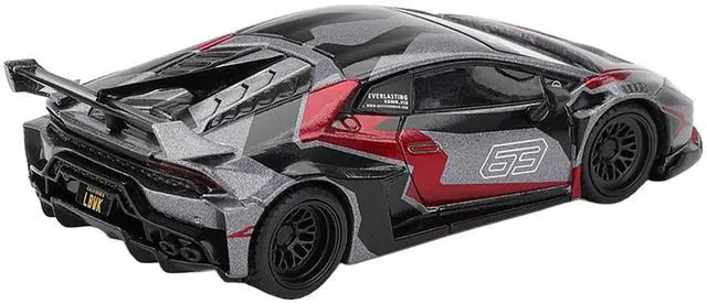 Alt view image 4 of 6 - Lamborghini Huracan GT LB-WORKS "RONIN" Gray Metallic with Black and Red Graphics 1/64 Diecast Model Car by Mini GT