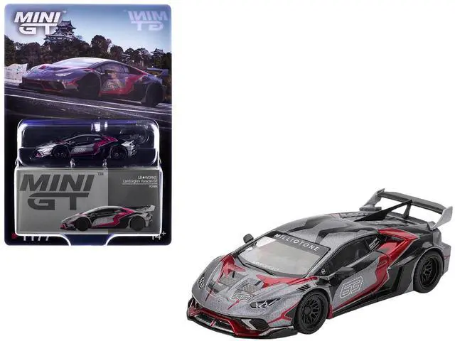 Alt view image 6 of 6 - Lamborghini Huracan GT LB-WORKS "RONIN" Gray Metallic with Black and Red Graphics 1/64 Diecast Model Car by Mini GT