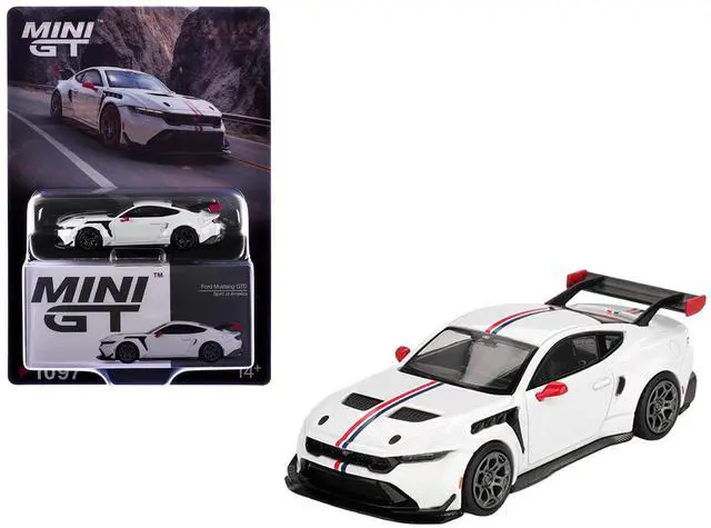 Main image of Ford Mustang GTD "Spirit of America" White with Red and Blue Stripes Limited Edition 1/64 Diecast Model Car by Mini GT
