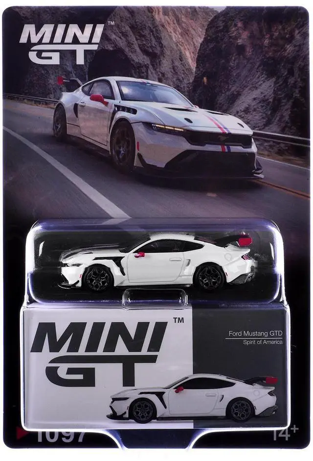 Alt view image 6 of 6 - Ford Mustang GTD "Spirit of America" White with Red and Blue Stripes Limited Edition 1/64 Diecast Model Car by Mini GT