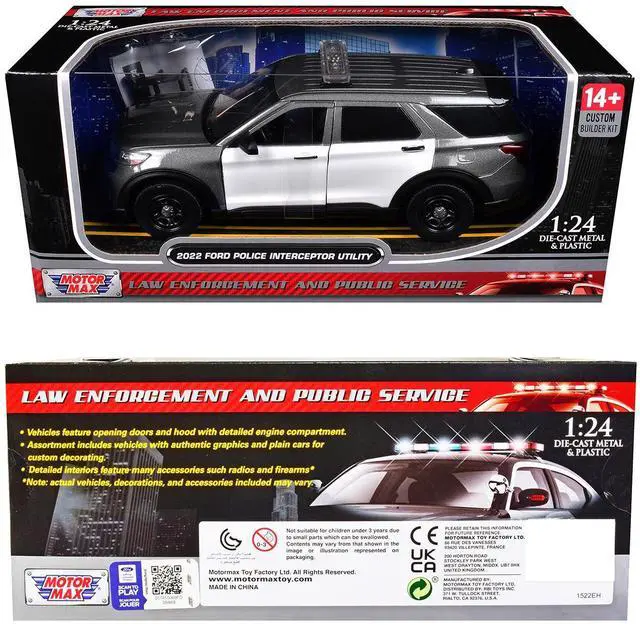 Alt view image 3 of 3 - 2022 Ford Police Interceptor Utility Gray Metallic w/White w/Flashing Lights & Sounds 1/24 Diecast Model Car by Motormax