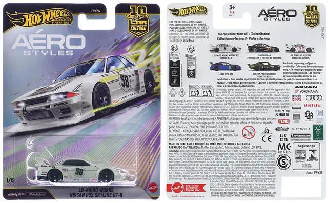 Alt view image 3 of 3 - Nissan Skyline GT-R (R32) LB-Kaido Works RHD #58 White with Gray Stripes "Aero Styles" Series Diecast Model Car by Hot Wheels