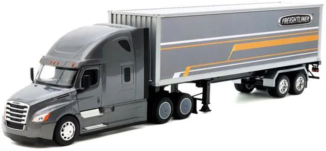 Alt view image 2 of 3 - Freightliner Cascadia Truck Gray Metallic with Gray Container with Graphics "Transporter" Series 1/32 Diecast Model by Welly