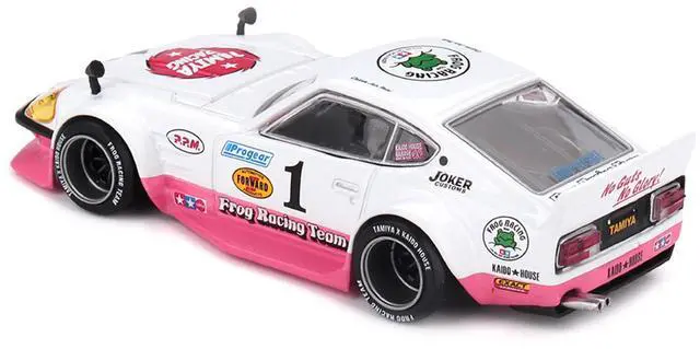 Alt view image 4 of 6 - Nissan Fairlady Z RHD #1 "Tamiya Racing - Frog Racing Team" White & Pink "Kaido House" Special 1/64 Diecast Model Car by Mini GT
