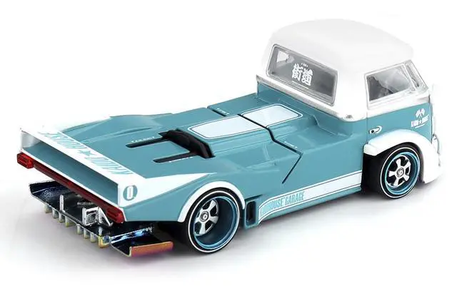 Alt view image 4 of 6 - Volkswagen T1 "Kaido Works V1" Truck Turquoise with White Top and Stripes 1/64 Diecast Model Car by Mini GT