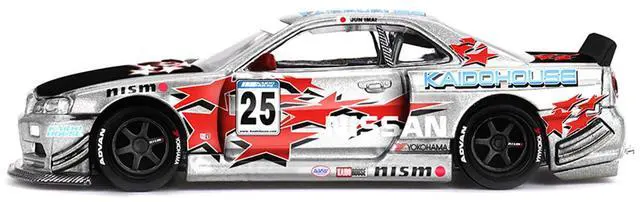 Alt view image 3 of 6 - Nissan Skyline GT-R (R34) "Kaido Star Racing V1" RHD #25 Gray Metallic with Black and Graphics 1/64 Diecast Model Car by Mini GT