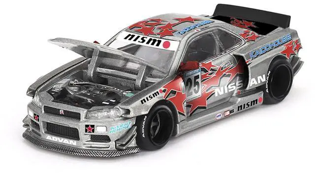 Alt view image 2 of 6 - Nissan Skyline GT-R (R34) "Kaido Star Racing V1" RHD #25 Gray Metallic with Black and Graphics 1/64 Diecast Model Car by Mini GT