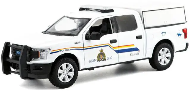 Main image of 2019 Ford F-150 Lariat Crew Cab Truck with Camper Box "Royal Canadian Mounted Police" White 1/27 Diecast Model Car by Motormax