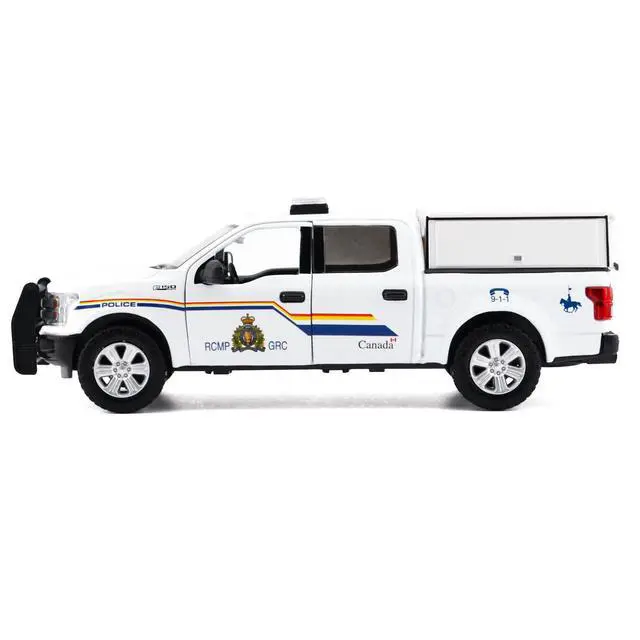 Alt view image 2 of 6 - 2019 Ford F-150 Lariat Crew Cab Truck with Camper Box "Royal Canadian Mounted Police" White 1/27 Diecast Model Car by Motormax