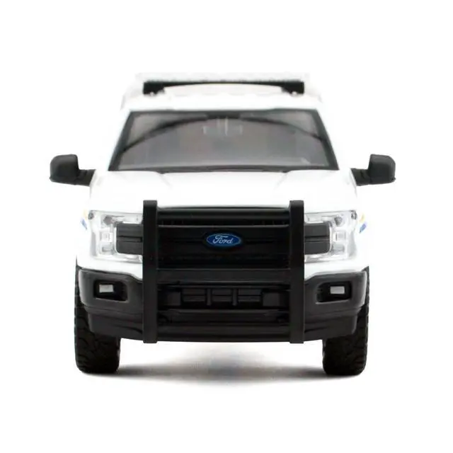 Alt view image 4 of 6 - 2019 Ford F-150 Lariat Crew Cab Truck with Camper Box "Royal Canadian Mounted Police" White 1/27 Diecast Model Car by Motormax