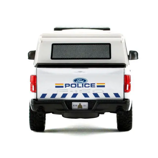 Alt view image 5 of 6 - 2019 Ford F-150 Lariat Crew Cab Truck with Camper Box "Royal Canadian Mounted Police" White 1/27 Diecast Model Car by Motormax