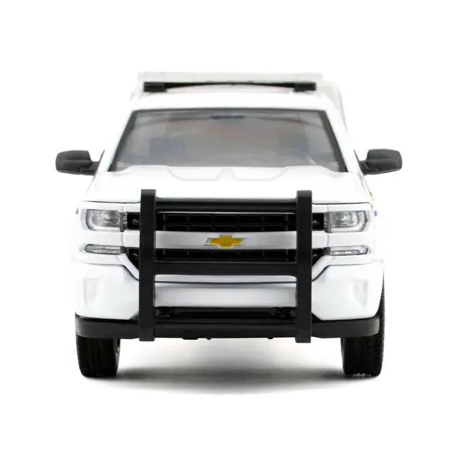 Alt view image 4 of 6 - 2017 Chevrolet Silverado 1500 LT Z71 Crew Cab Truck with Camper Box "RCMP" White 1/27 Diecast Model Car by Motormax