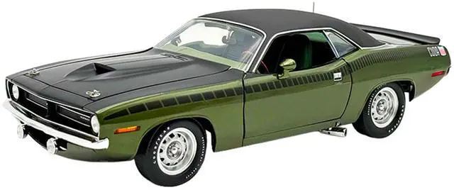 Main image of 1970 Plymouth AAR Cuda Ivy Green Metallic with Black and Black Vinyl Top with Green Interior 1/18 Diecast Model Car by ACME