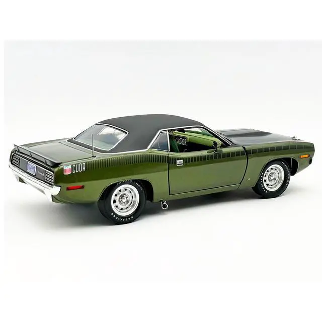 Alt view image 6 of 7 - 1970 Plymouth AAR Cuda Ivy Green Metallic with Black and Black Vinyl Top with Green Interior 1/18 Diecast Model Car by ACME