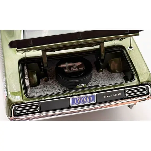 Alt view image 3 of 7 - 1970 Plymouth AAR Cuda Ivy Green Metallic with Black Stripes and Green Interior Limited Ed 1/18 Diecast Model Car by ACME