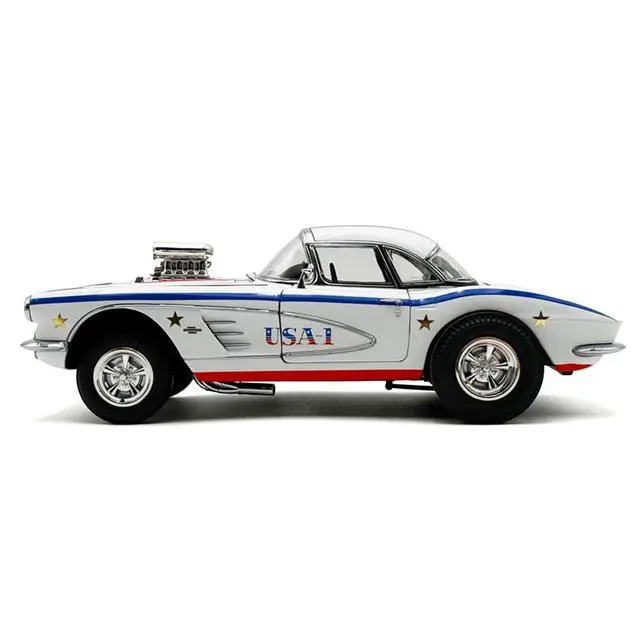 Alt view image 4 of 5 - 1961 Chevrolet Corvette Grand Sport Gasser "USA-1" White with Blue and Red Stripes Limited Ed 1/18 Diecast Model Car by ACME