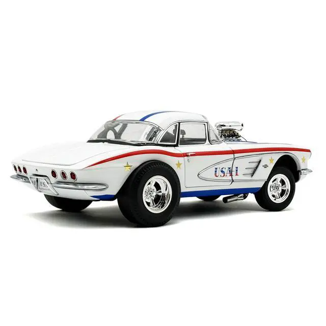 Alt view image 5 of 5 - 1961 Chevrolet Corvette Grand Sport Gasser "USA-1" White with Blue and Red Stripes Limited Ed 1/18 Diecast Model Car by ACME