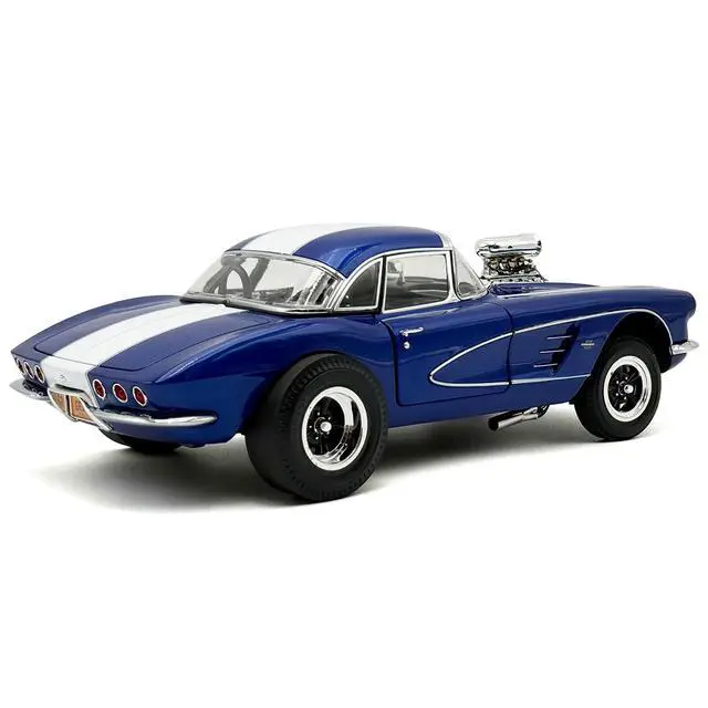 Alt view image 5 of 5 - 1961 Chevrolet Corvette Grand Sport Gasser Admiral Blue Metallic with White Stripe Limited Ed 1/18 Diecast Model Car by ACME
