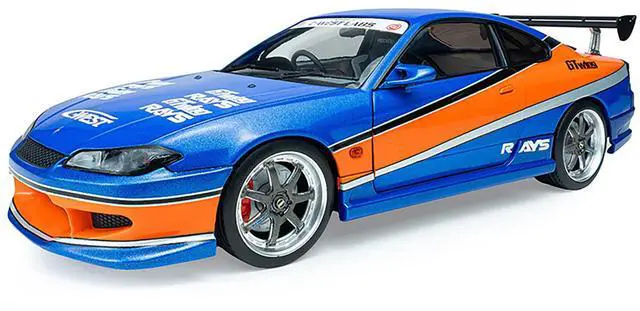 Main image of 2002 Nissan Silvia (S15) RHD Blue Metallic w/Orange Graphics "25 Years of Fast & Furious" Series 1/18 Diecast Model Car by Jada