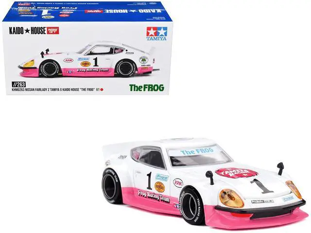 Main image of Nissan Fairlady Z RHD #1 "Tamiya Racing - Frog Racing Team" White & Pink "Kaido House" Special 1/64 Diecast Model Car by Mini GT