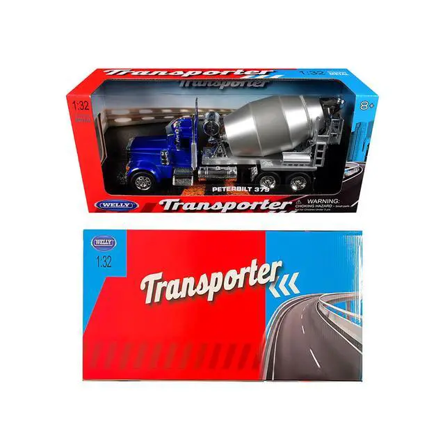 Alt view image 3 of 3 - Peterbilt 379 Cement Mixer Blue Metallic with Chrome and Silver Mixer "Transporter" Series 1/32 Diecast Model by Welly