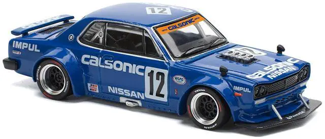 Main image of Skyline GT-R V8 Drift "Hakosuka" RHD (Right Hand Drive) #12 "Calsonic" Blue with Graphics 1/64 Diecast Model Car by Pop Race