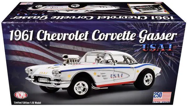 Alt view image 6 of 7 - 1961 Chevrolet Corvette Grand Sport Gasser "USA-1" White with Blue and Red Stripes Limited Ed 1/18 Diecast Model Car by ACME