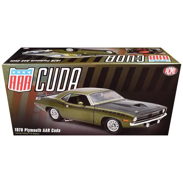 Alt view image 6 of 7 - 1970 Plymouth AAR Cuda Ivy Green Metallic with Black Stripes and Green Interior Limited Ed 1/18 Diecast Model Car by ACME